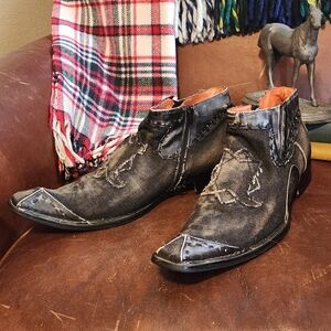 Robert Wayne 11 Distressed Black Leather Boots Y2K Hipster Rockabilly Booties